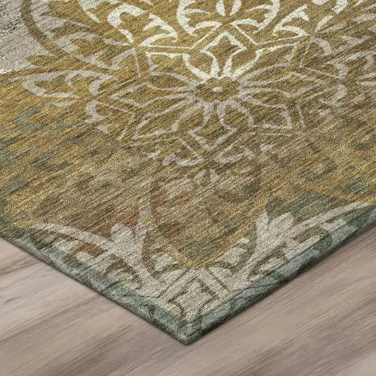 Walnut And Gold Oriental Washable Indoor Outdoor Area Rug Photo 4