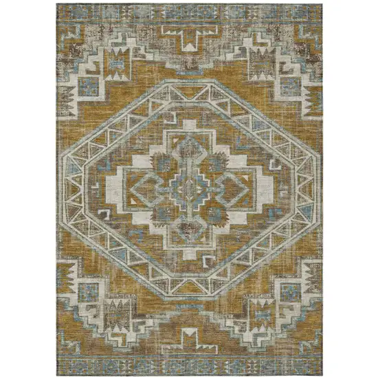 Walnut And Gold Southwestern Washable Indoor Outdoor Area Rug Photo 2