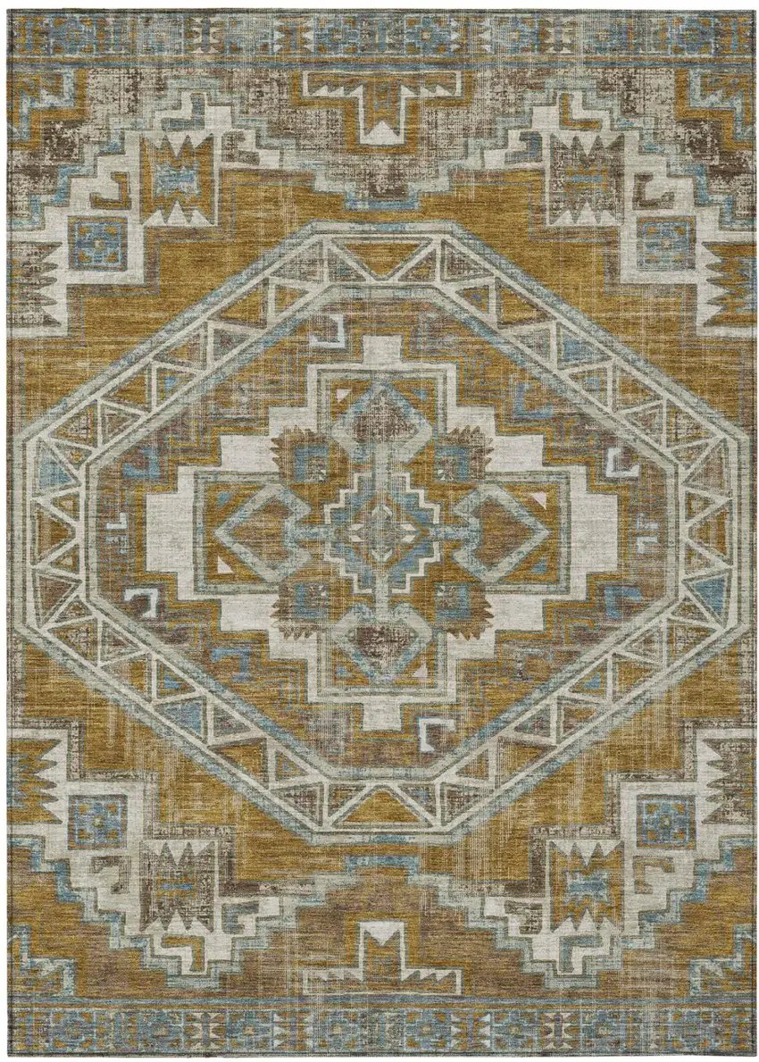 Walnut And Gold Southwestern Washable Indoor Outdoor Area Rug Photo 2