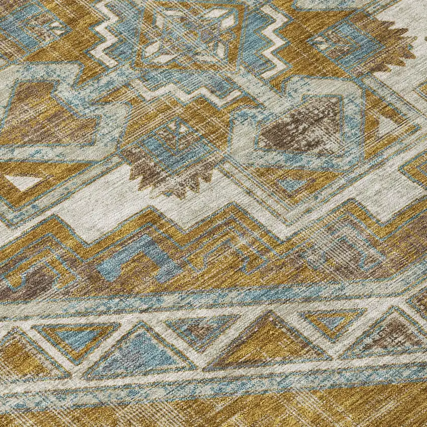 Walnut And Gold Southwestern Washable Indoor Outdoor Area Rug Photo 4