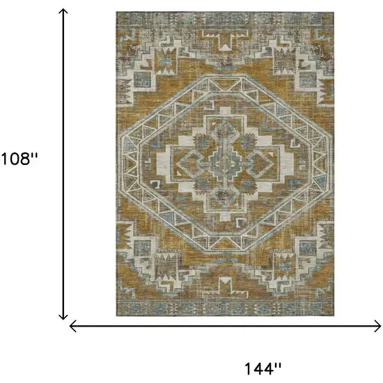 Walnut And Gold Southwestern Washable Indoor Outdoor Area Rug Photo 5