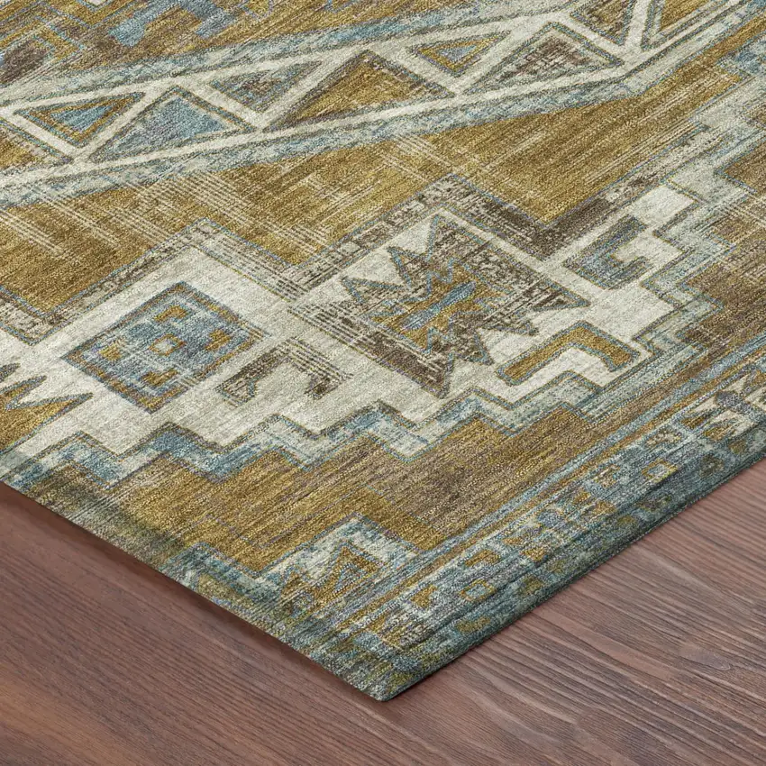 Walnut And Gold Southwestern Washable Indoor Outdoor Area Rug Photo 3