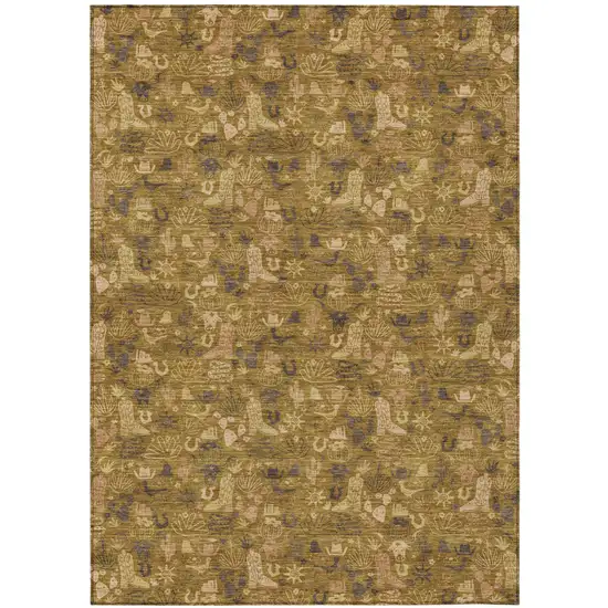 Walnut And Gold Stars Washable Indoor Outdoor Area Rug Photo 1