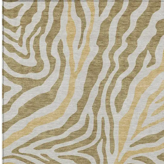 Walnut And Gold Zebra Print Washable Indoor Outdoor Area Rug Photo 3
