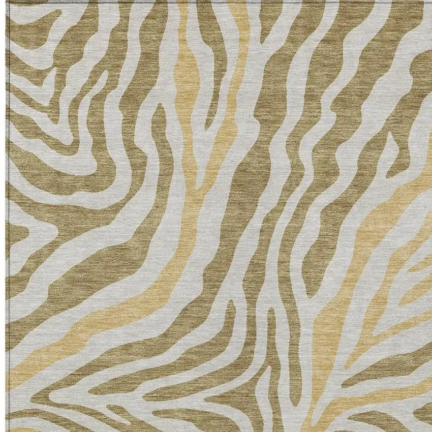 Walnut And Gold Zebra Print Washable Indoor Outdoor Area Rug Photo 3
