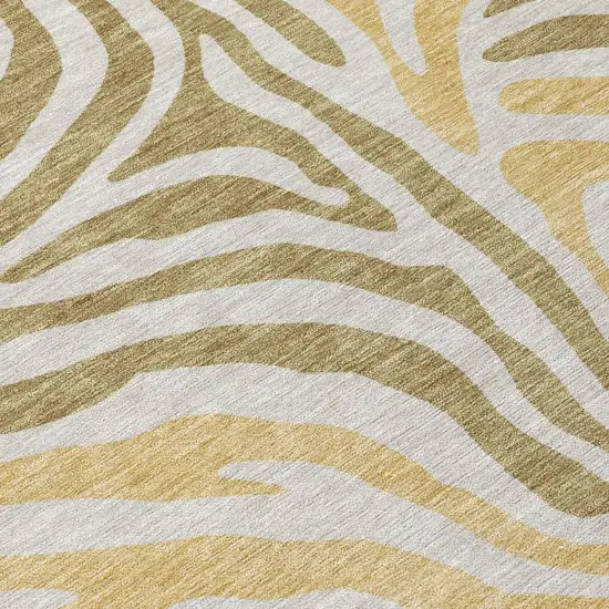 Walnut And Gold Zebra Print Washable Indoor Outdoor Area Rug Photo 6