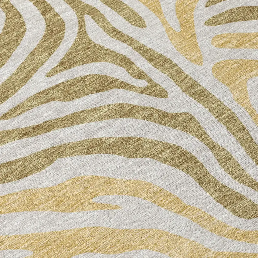 Walnut And Gold Zebra Print Washable Indoor Outdoor Area Rug Photo 6