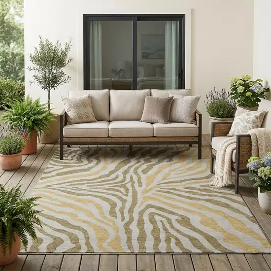 Walnut And Gold Zebra Print Washable Indoor Outdoor Area Rug Photo 1