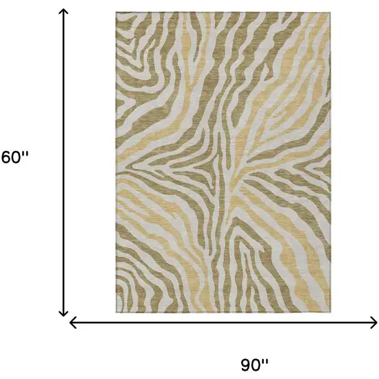 Walnut And Gold Zebra Print Washable Indoor Outdoor Area Rug Photo 7