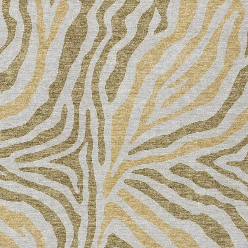 Walnut And Gold Zebra Print Washable Indoor Outdoor Area Rug Photo 3