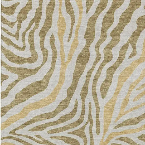 Walnut And Gold Zebra Print Washable Indoor Outdoor Area Rug Photo 3