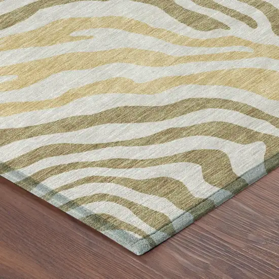 Walnut And Gold Zebra Print Washable Indoor Outdoor Area Rug Photo 5