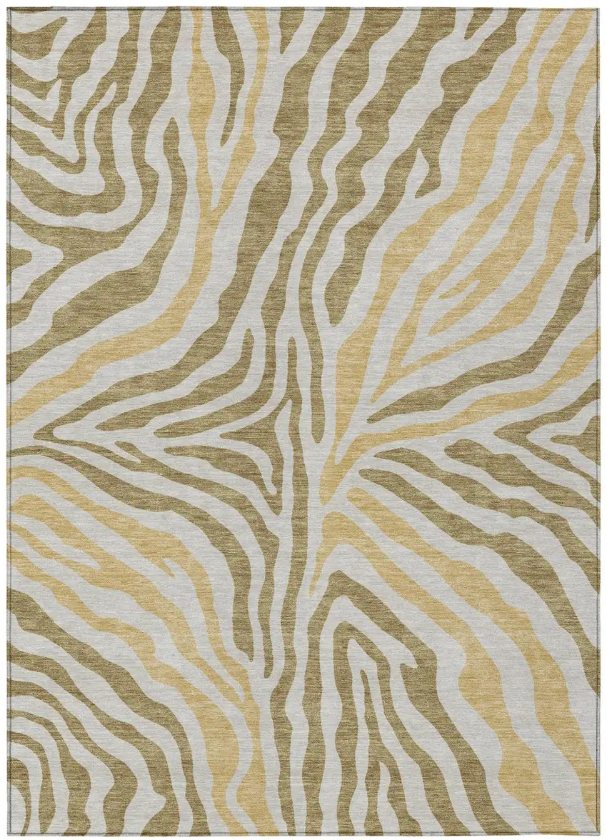 Walnut And Gold Zebra Print Washable Indoor Outdoor Area Rug Photo 2