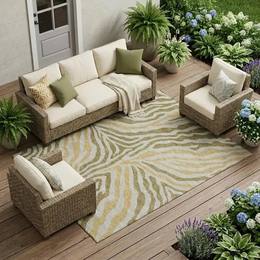 Walnut And Gold Zebra Print Washable Indoor Outdoor Area Rug Photo 1