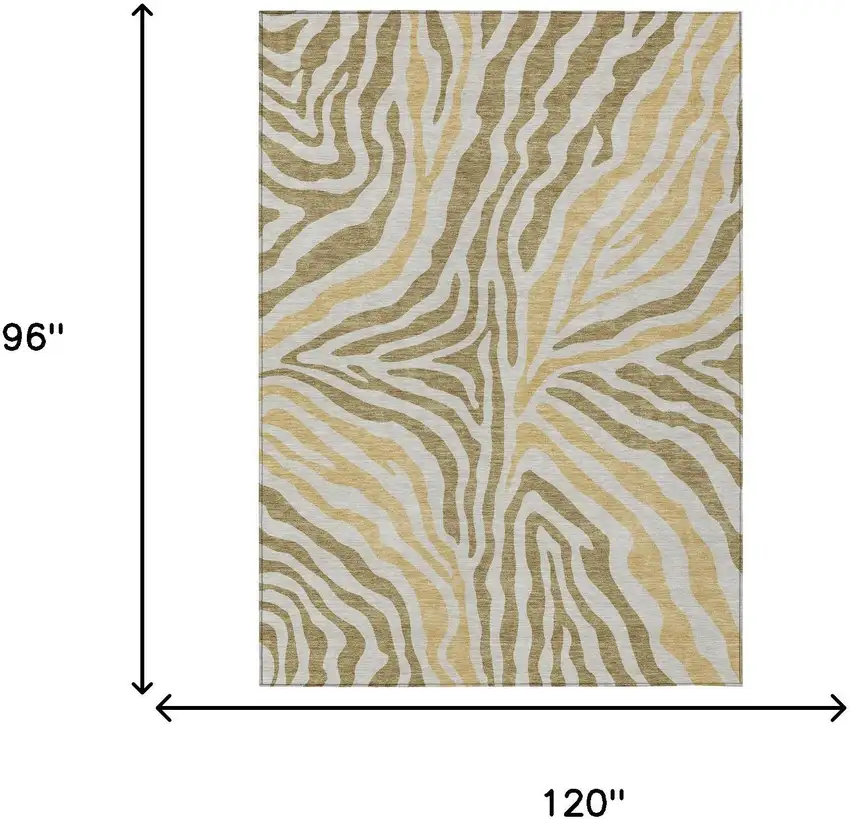 Walnut And Gold Zebra Print Washable Indoor Outdoor Area Rug Photo 7