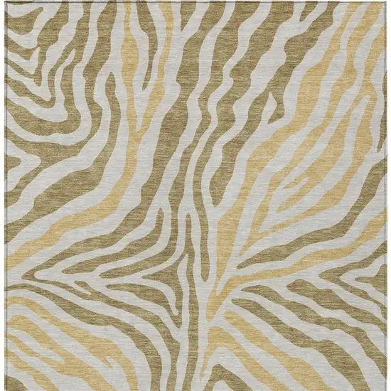Walnut And Gold Zebra Print Washable Indoor Outdoor Area Rug Photo 4