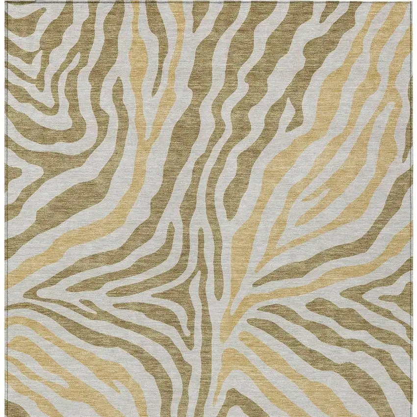 Walnut And Gold Zebra Print Washable Indoor Outdoor Area Rug Photo 4