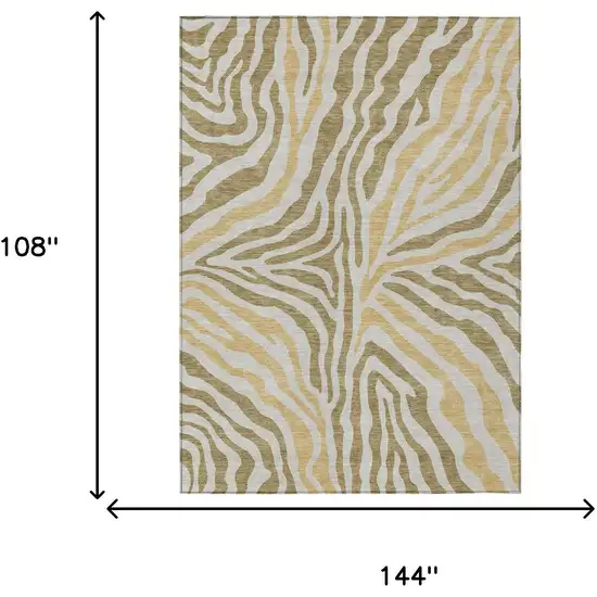 Walnut And Gold Zebra Print Washable Indoor Outdoor Area Rug Photo 7