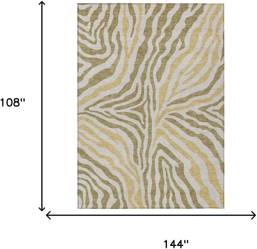 Walnut And Gold Zebra Print Washable Indoor Outdoor Area Rug Photo 7