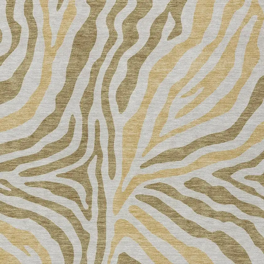 Walnut And Gold Zebra Print Washable Indoor Outdoor Area Rug Photo 3