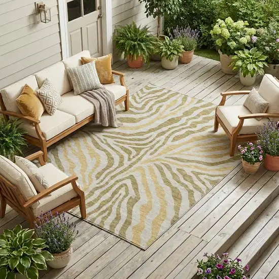 Walnut And Gold Zebra Print Washable Indoor Outdoor Area Rug Photo 1