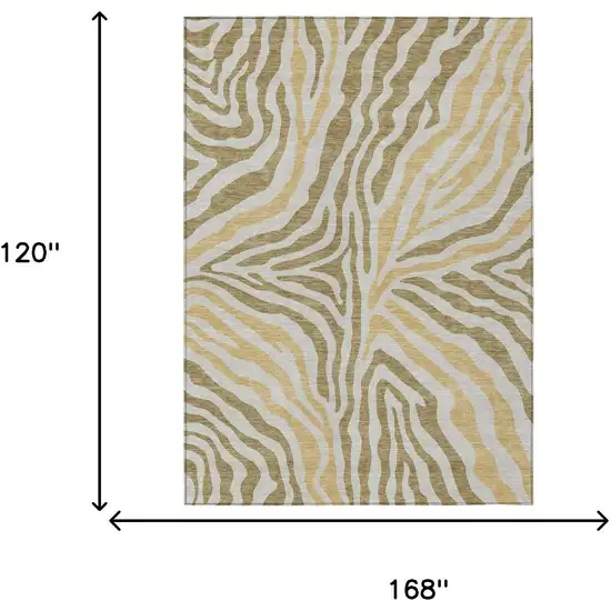 Walnut And Gold Zebra Print Washable Indoor Outdoor Area Rug Photo 7