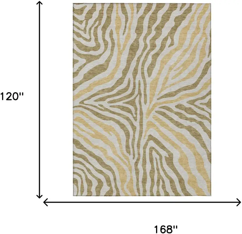 Walnut And Gold Zebra Print Washable Indoor Outdoor Area Rug Photo 7