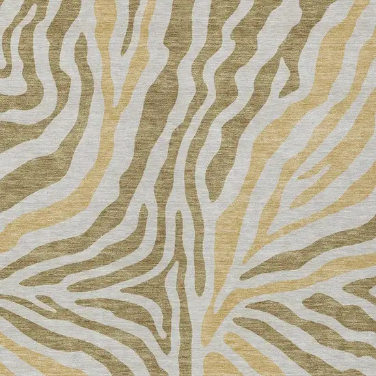 Walnut And Gold Zebra Print Washable Indoor Outdoor Area Rug Photo 3
