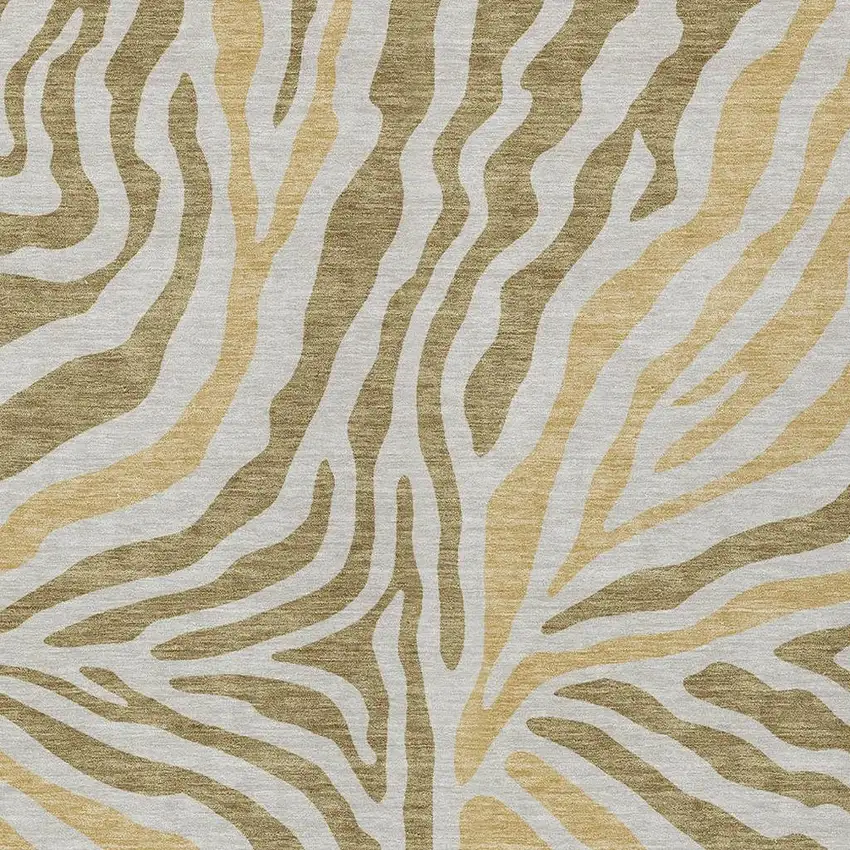 Walnut And Gold Zebra Print Washable Indoor Outdoor Area Rug Photo 3