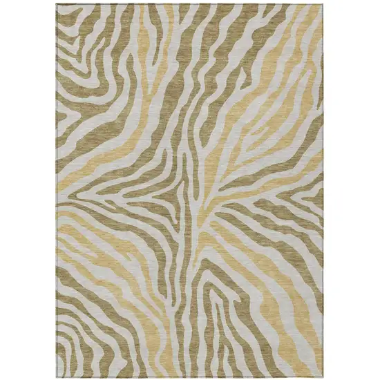 Walnut And Gold Zebra Print Washable Indoor Outdoor Area Rug Photo 2