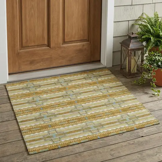 Walnut And Graphite Tribal Washable Indoor Outdoor Area Rug Photo 1