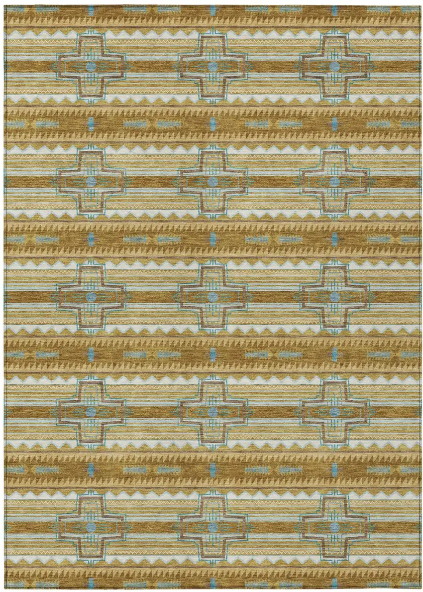 Walnut And Graphite Tribal Washable Indoor Outdoor Area Rug Photo 2