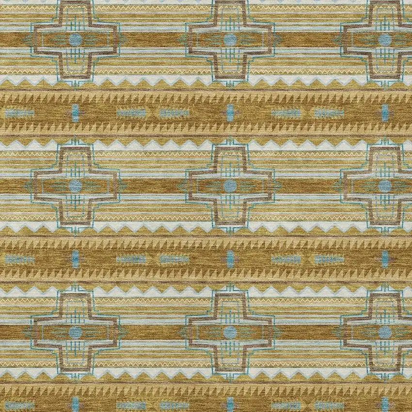 Walnut And Graphite Tribal Washable Indoor Outdoor Area Rug Photo 5