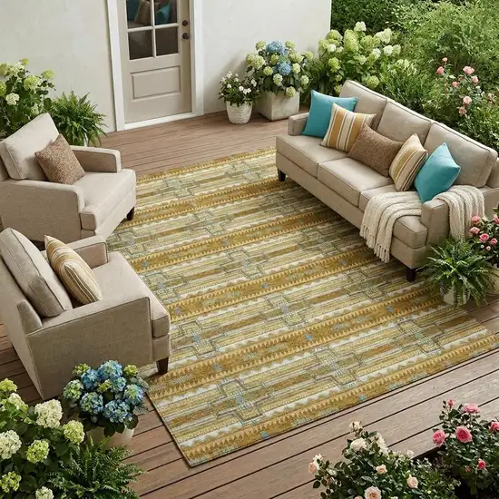 Walnut And Graphite Tribal Washable Indoor Outdoor Area Rug Photo 1