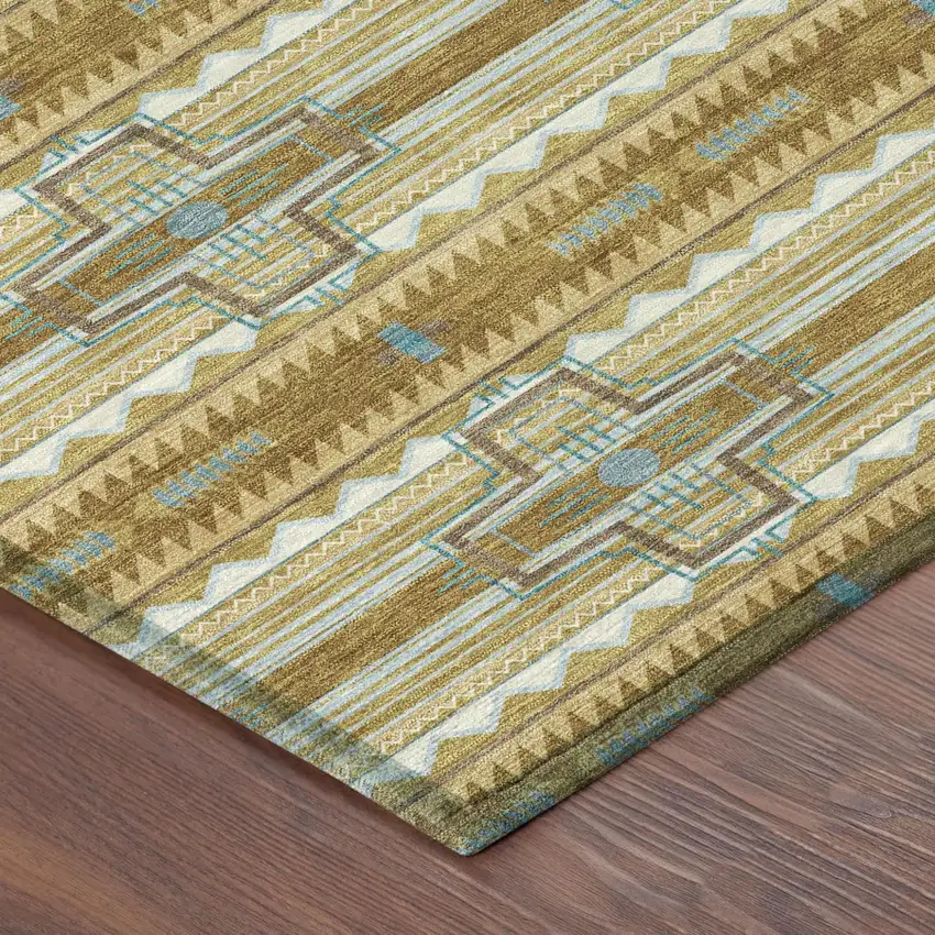 Walnut And Graphite Tribal Washable Indoor Outdoor Area Rug Photo 7
