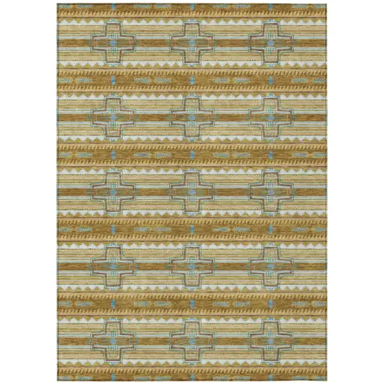 Walnut And Graphite Tribal Washable Indoor Outdoor Area Rug Photo 2