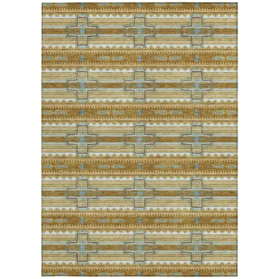 Walnut And Graphite Tribal Washable Indoor Outdoor Area Rug Photo 4