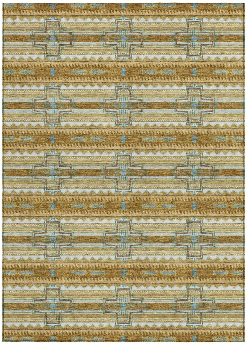 Walnut And Graphite Tribal Washable Indoor Outdoor Area Rug Photo 4