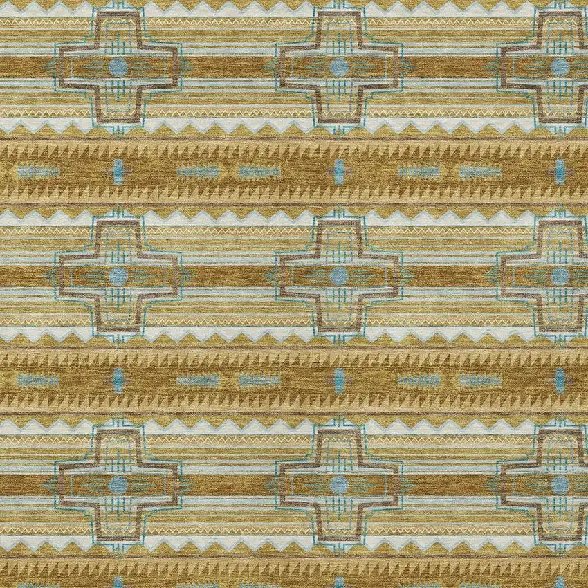 Walnut And Graphite Tribal Washable Indoor Outdoor Area Rug Photo 3