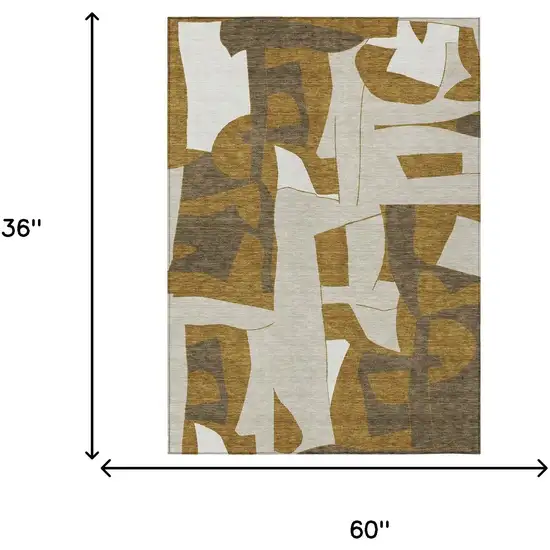 Walnut And Ivory Geometric Washable Indoor Outdoor Area Rug Photo 6