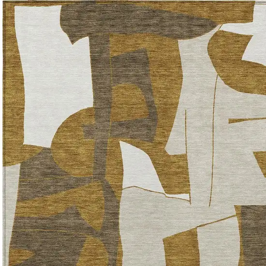 Walnut And Ivory Geometric Washable Indoor Outdoor Area Rug Photo 2