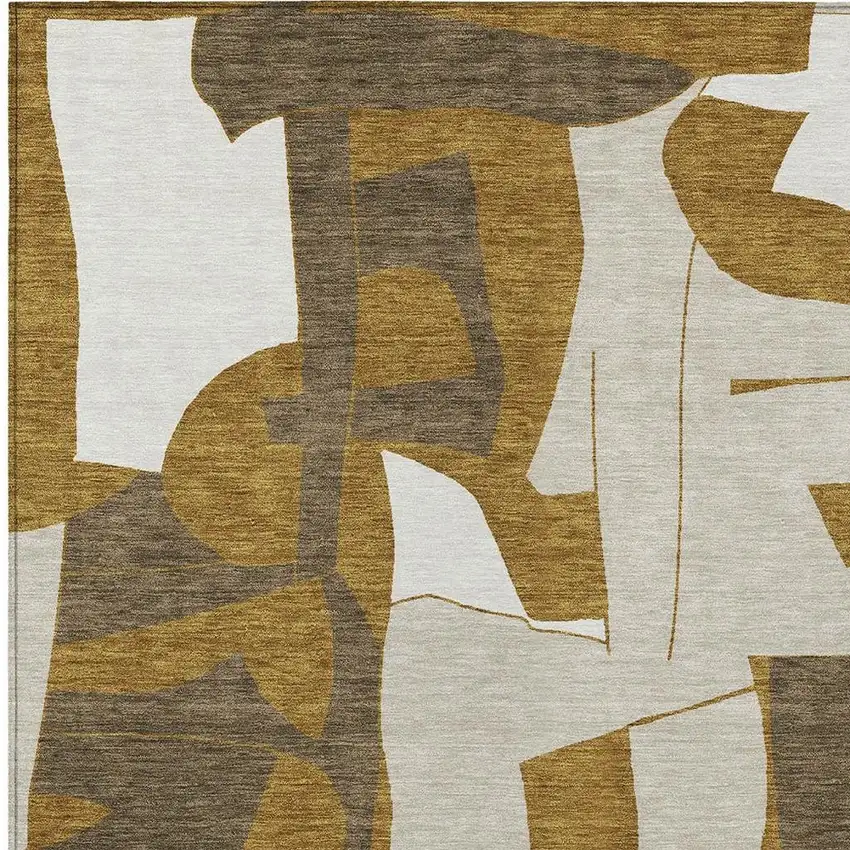 Walnut And Ivory Geometric Washable Indoor Outdoor Area Rug Photo 2