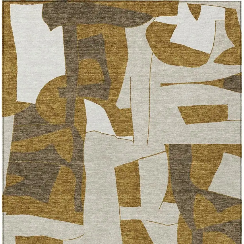 Walnut And Ivory Geometric Washable Indoor Outdoor Area Rug Photo 3