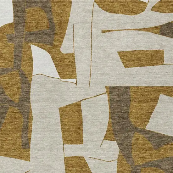 Walnut And Ivory Geometric Washable Indoor Outdoor Area Rug Photo 2
