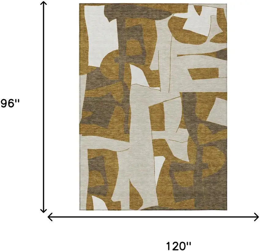 Walnut And Ivory Geometric Washable Indoor Outdoor Area Rug Photo 6