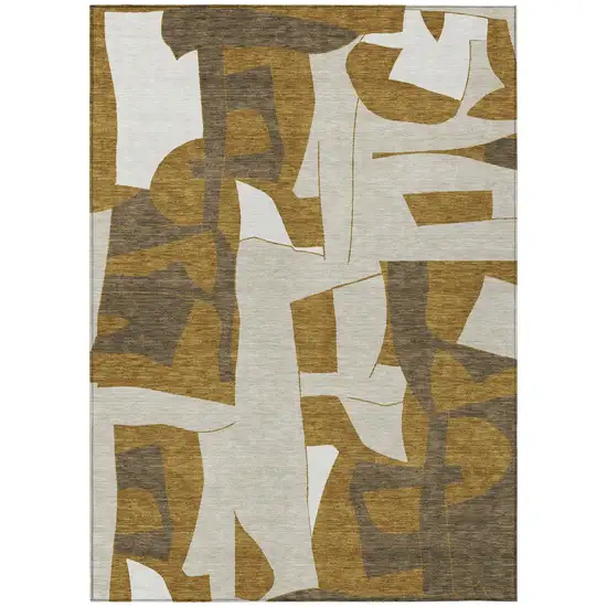 Walnut And Ivory Geometric Washable Indoor Outdoor Area Rug Photo 1