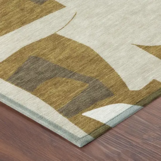 Walnut And Ivory Geometric Washable Indoor Outdoor Area Rug Photo 4