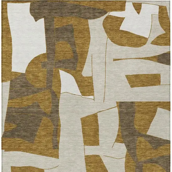 Walnut And Ivory Geometric Washable Indoor Outdoor Area Rug Photo 3