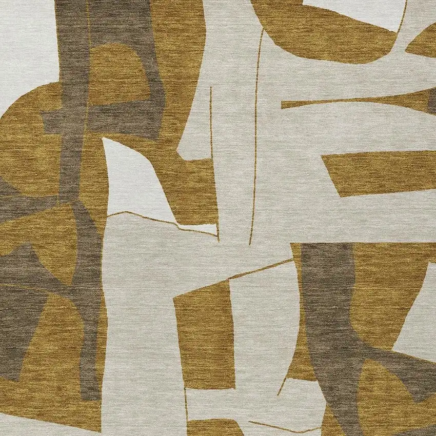 Walnut And Ivory Geometric Washable Indoor Outdoor Area Rug Photo 2