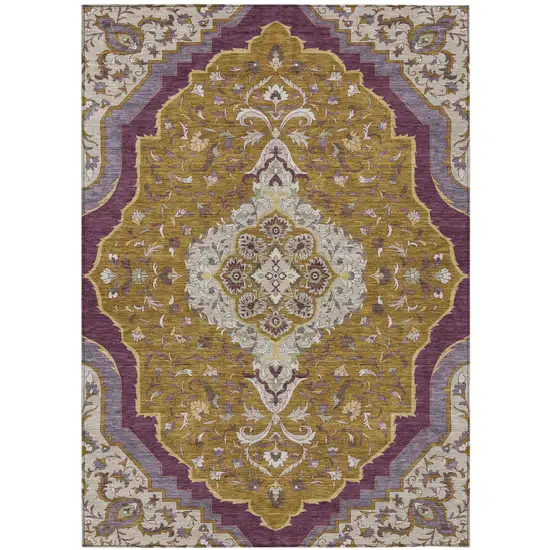 Walnut And Orange Medallion Washable Indoor Outdoor Area Rug Photo 2